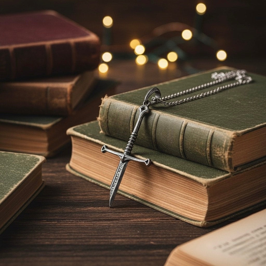Lord of the Rings Aragorn Narsil broken sword necklace inspired by the iconic weapon from the movie