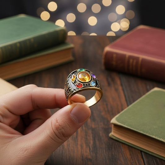 Avengers Thanos Infinity Gauntlet ring featuring colorful infinity stones inspired by the Marvel movies