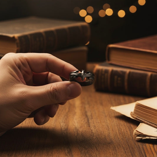 Batman The Dark Knight ring inspired by Bruce Wayne, sleek black design for superhero fans