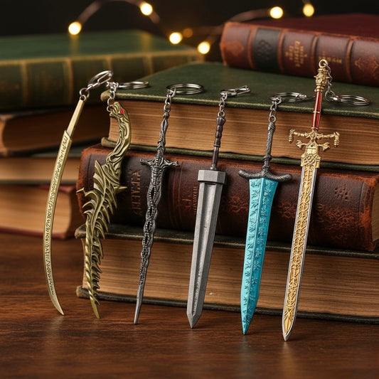 Elden Ring sword keychain inspired by the weapons from the fantasy video game.