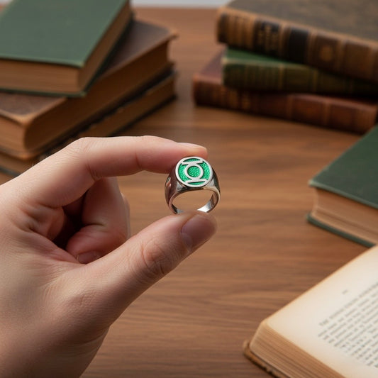 Green Lantern ring inspired by the DC Comics superhero and his iconic power ring.