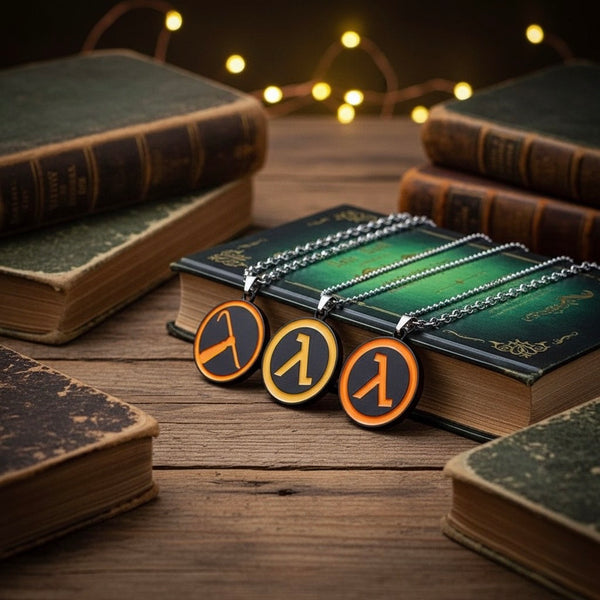 Half-Life Lambda crowbar necklace and keychain inspired by the iconic logo and weapon from the video game.