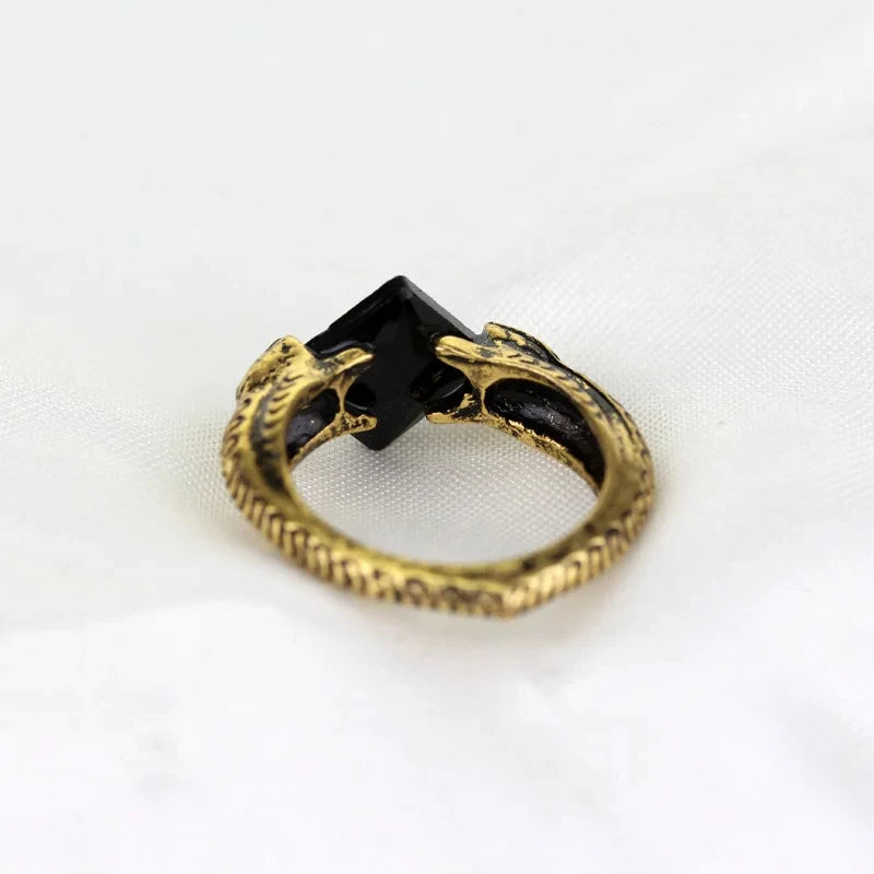 Rear view of the Horcrux ring jewelry showing the hollowed gold band design and secure setting for the Resurrection Stone.