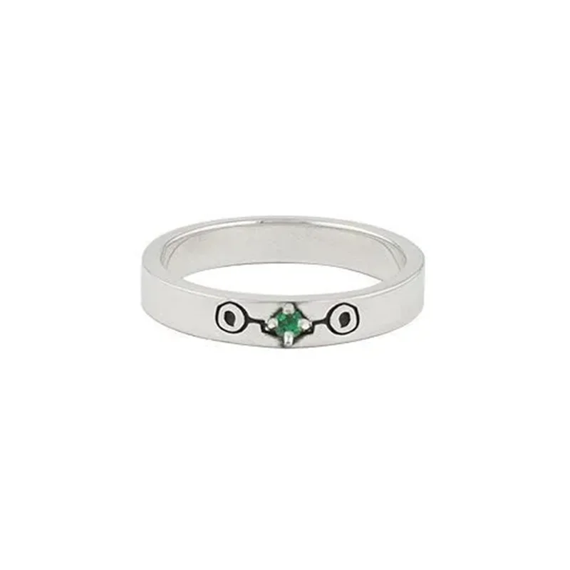 jujutsu kaisen silver ring with green emeral imbedded in the middle