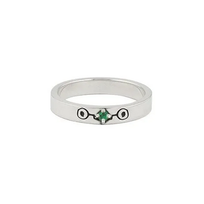 jujutsu kaisen silver ring with green emeral imbedded in the middle