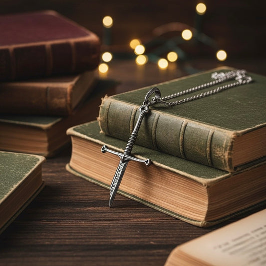 Lord of the Rings Aragorn Narsil broken sword necklace inspired by the iconic weapon from the movie