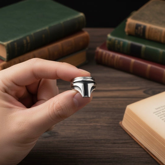 The Mandalorian ring inspired by the Star Wars series and the Mandalorian armor design